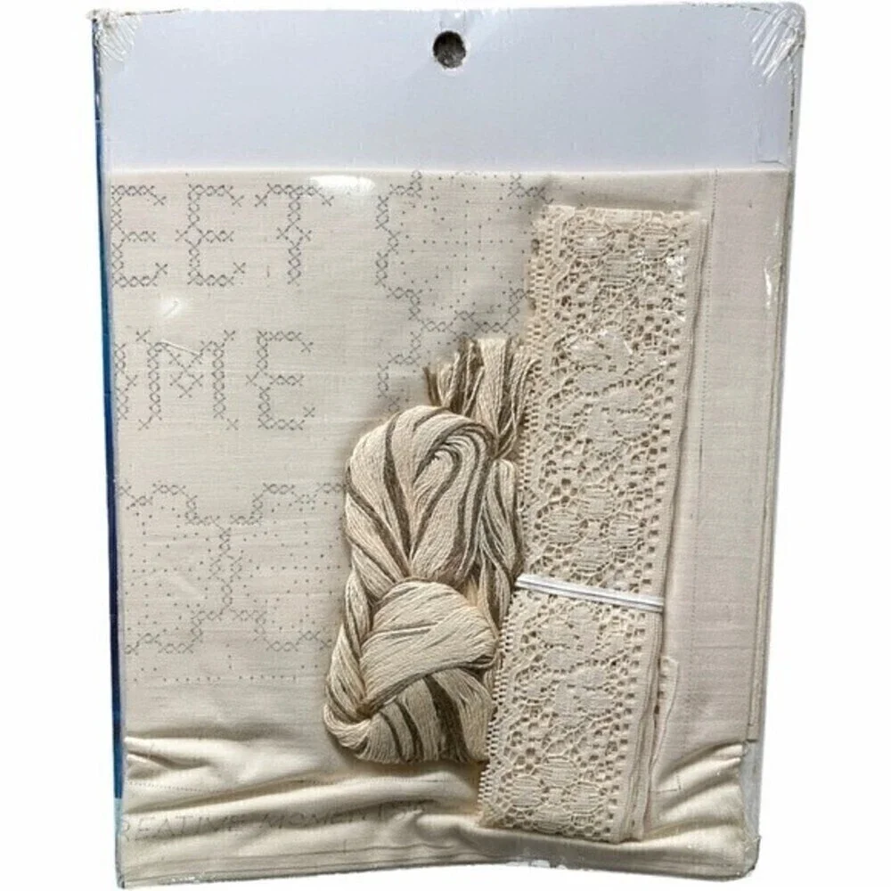 VTG Creative Moments Home Sweet Home Candlewick Lace Edged Pillow Needlepoint
